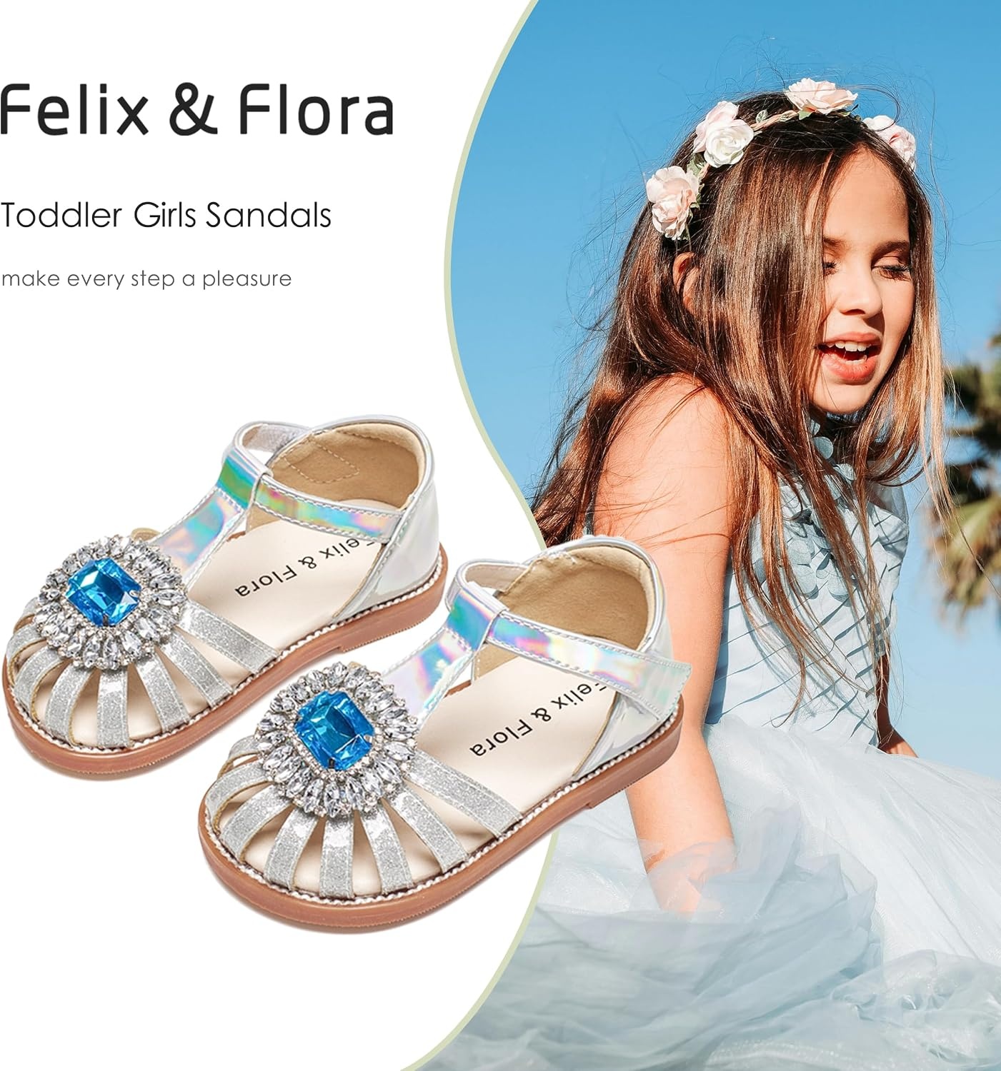 image:imageFelix amp Flora Toddler Girls Sandals Soft Rubber Princess Flat Shoes Flower Girl ShoesBc321silver