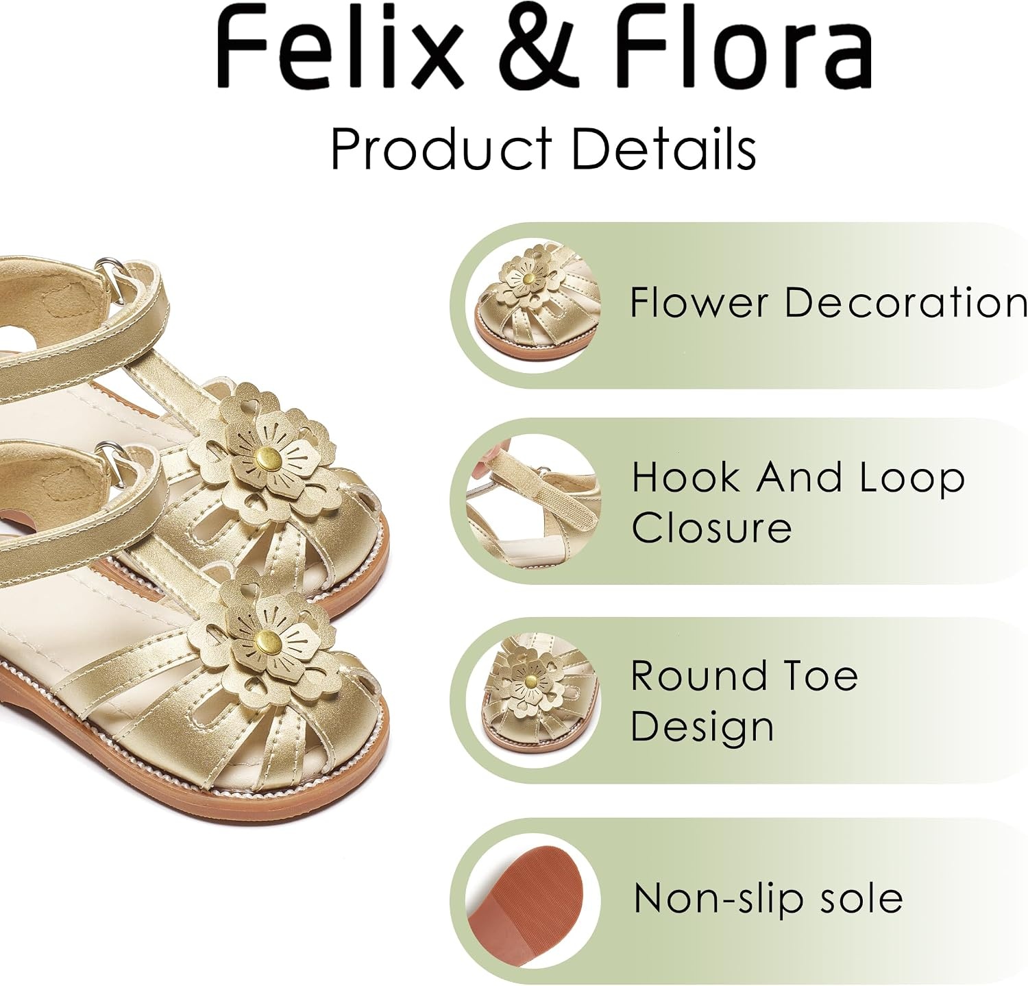 image:imageFelix amp Flora Toddler Girls Sandals Soft Rubber Princess Flat Shoes Flower Girl ShoesBc326gold