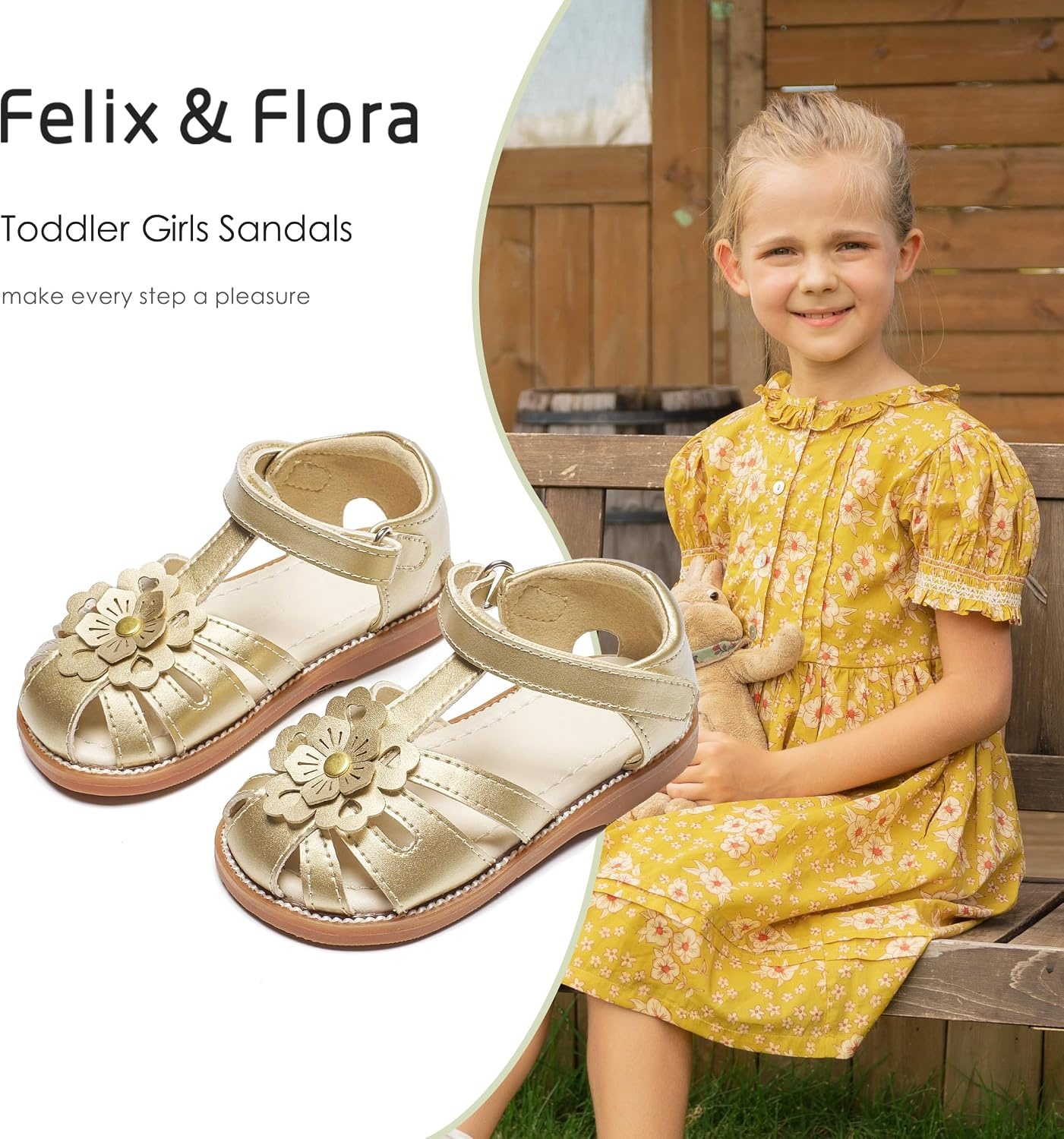 image:imageFelix amp Flora Toddler Girls Sandals Soft Rubber Princess Flat Shoes Flower Girl ShoesBc326gold