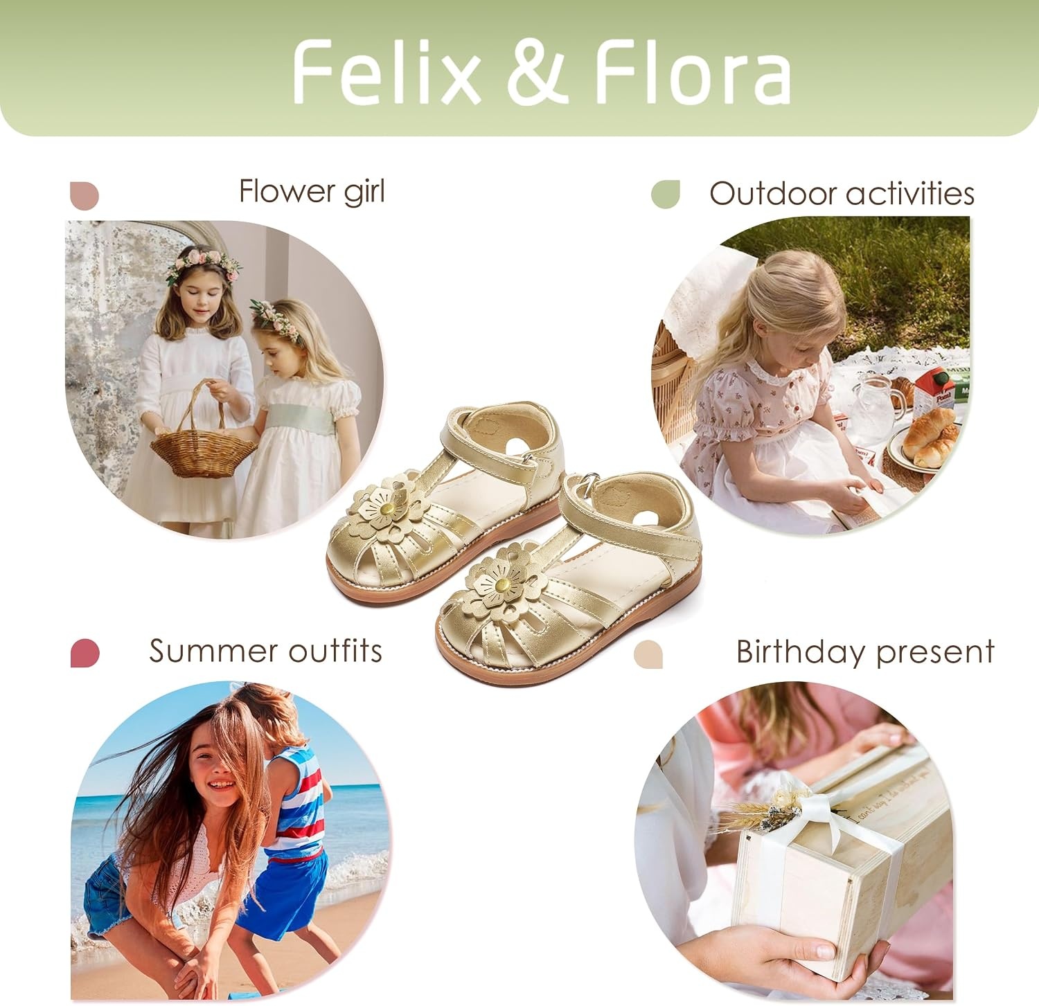 image:imageFelix amp Flora Toddler Girls Sandals Soft Rubber Princess Flat Shoes Flower Girl ShoesBc326gold