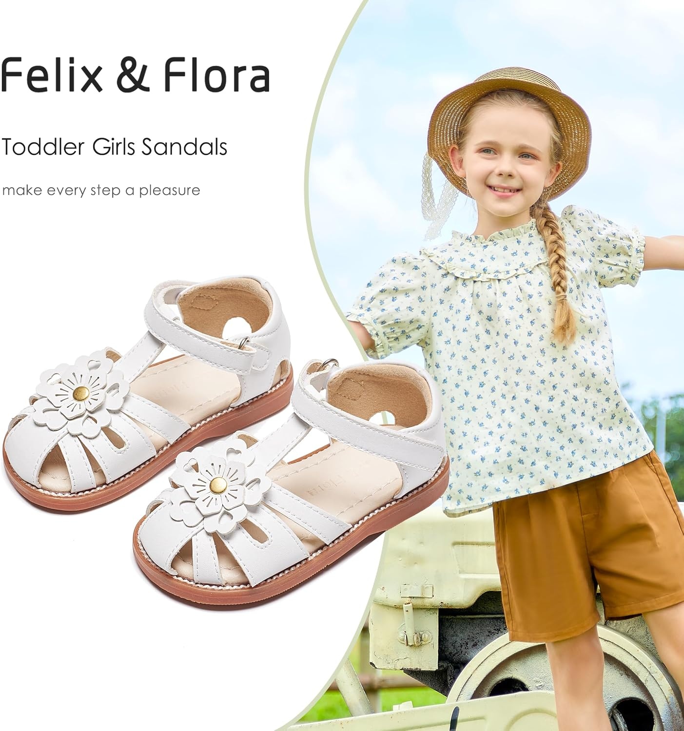 image:imageFelix amp Flora Toddler Girls Sandals Soft Rubber Princess Flat Shoes Flower Girl ShoesBc326white