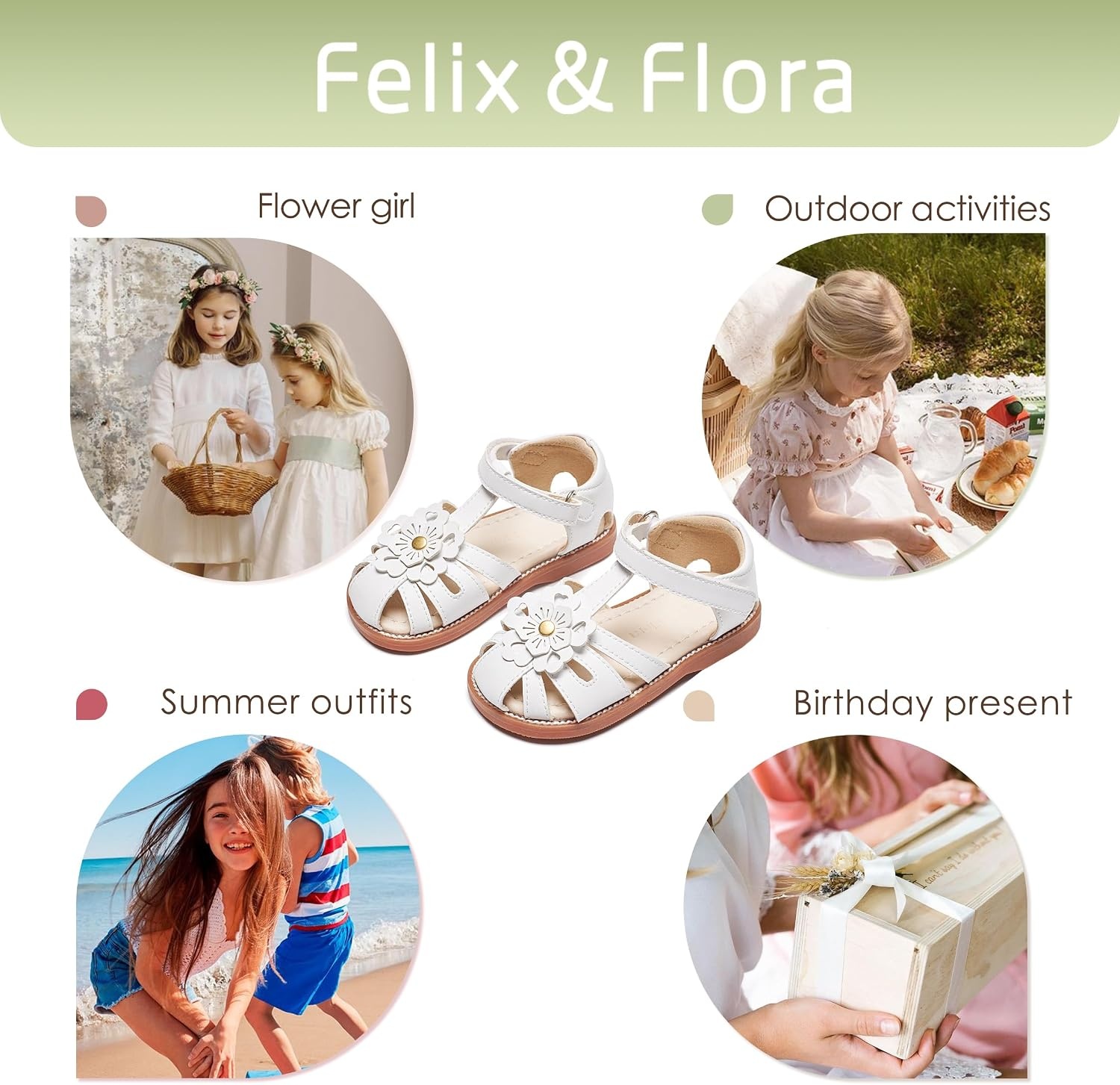 image:imageFelix amp Flora Toddler Girls Sandals Soft Rubber Princess Flat Shoes Flower Girl ShoesBc326white