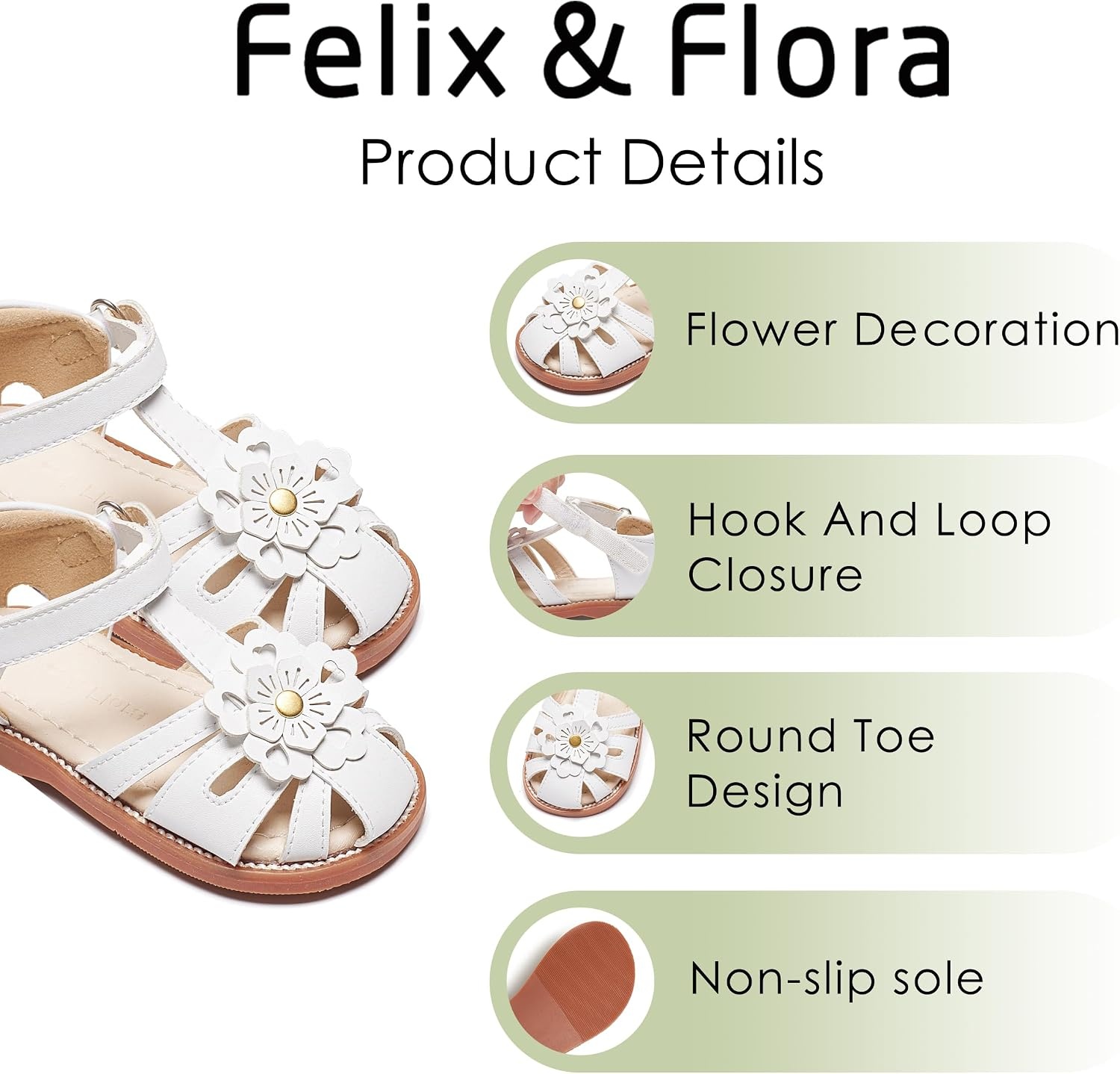 image:imageFelix amp Flora Toddler Girls Sandals Soft Rubber Princess Flat Shoes Flower Girl ShoesBc326white