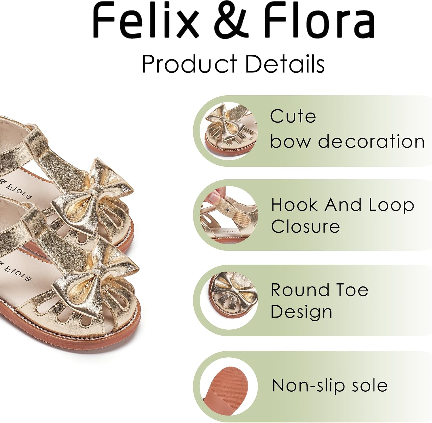 image:imageFelix amp Flora Toddler Girls Sandals Soft Rubber Princess Flat Shoes Flower Girl ShoesBc327gold