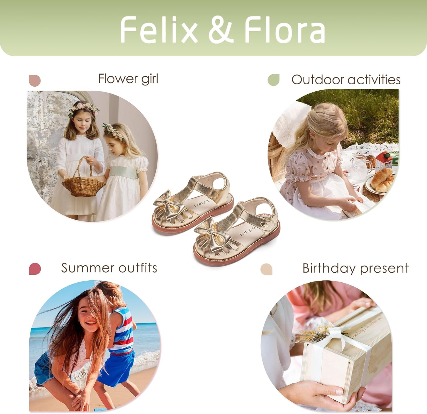 image:imageFelix amp Flora Toddler Girls Sandals Soft Rubber Princess Flat Shoes Flower Girl ShoesBc327gold