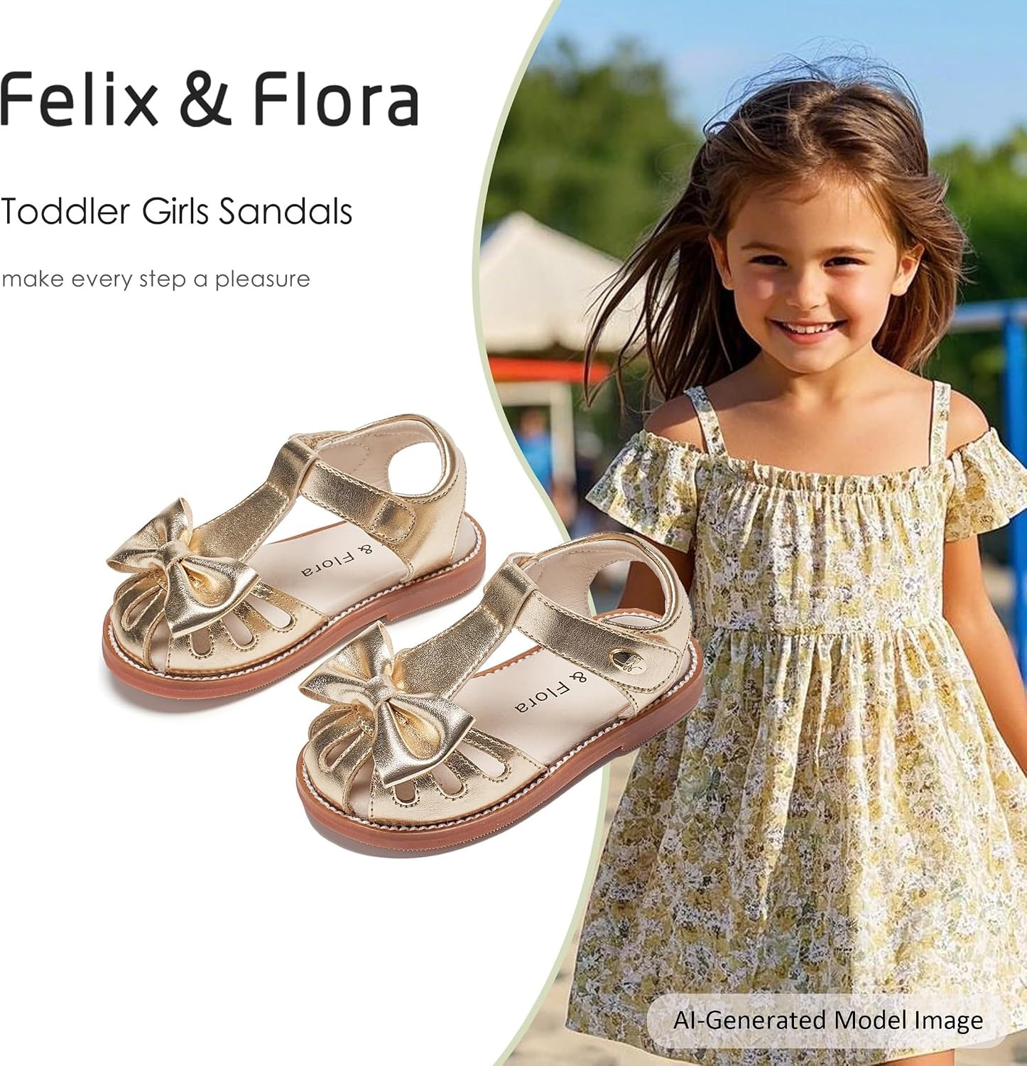 image:imageFelix amp Flora Toddler Girls Sandals Soft Rubber Princess Flat Shoes Flower Girl ShoesBc327gold