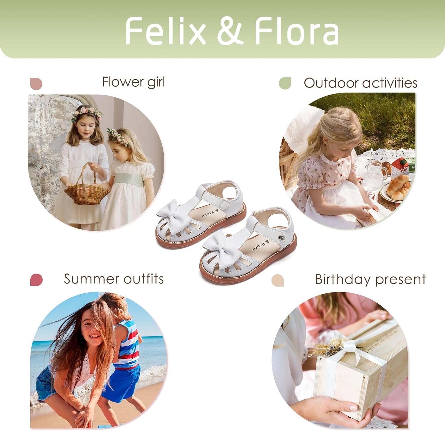 image:imageFelix amp Flora Toddler Girls Sandals Soft Rubber Princess Flat Shoes Flower Girl ShoesBc327white