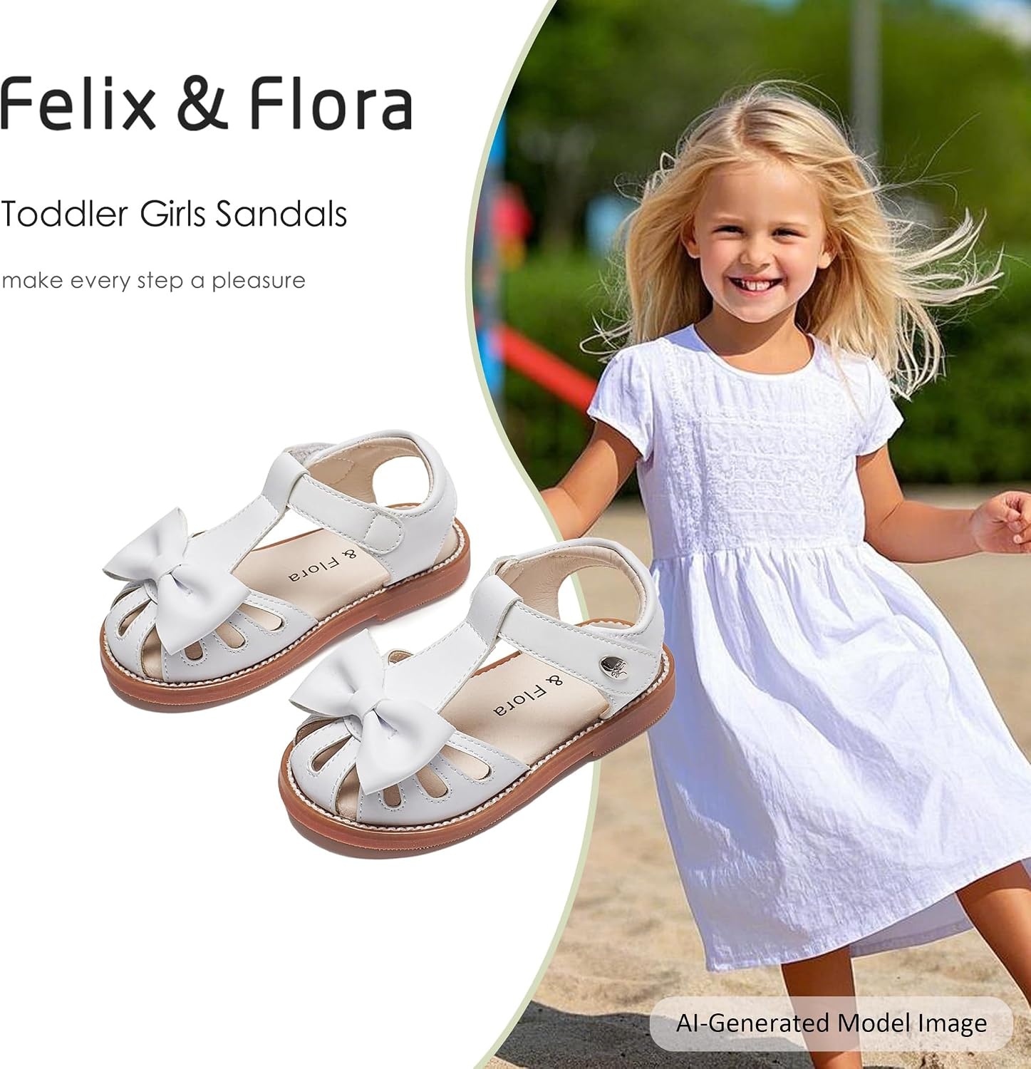 image:imageFelix amp Flora Toddler Girls Sandals Soft Rubber Princess Flat Shoes Flower Girl ShoesBc327white