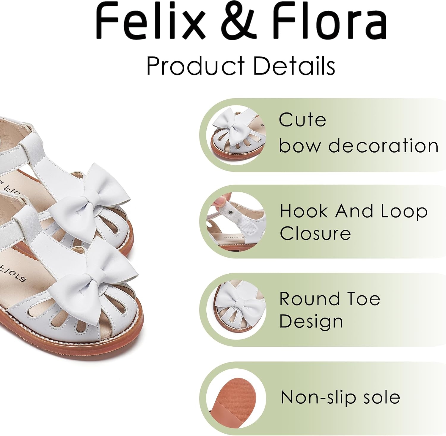 image:imageFelix amp Flora Toddler Girls Sandals Soft Rubber Princess Flat Shoes Flower Girl ShoesBc327white