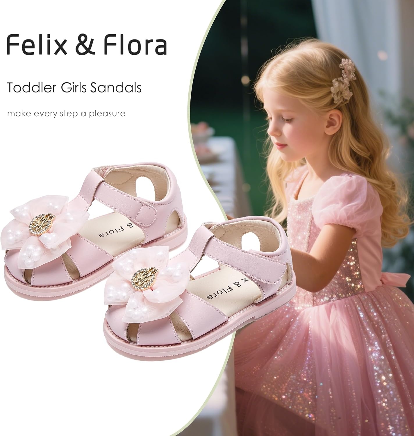 image:imageFelix amp Flora Toddler Girls Sandals Soft Rubber Princess Flat Shoes Flower Girl ShoesBc332pink