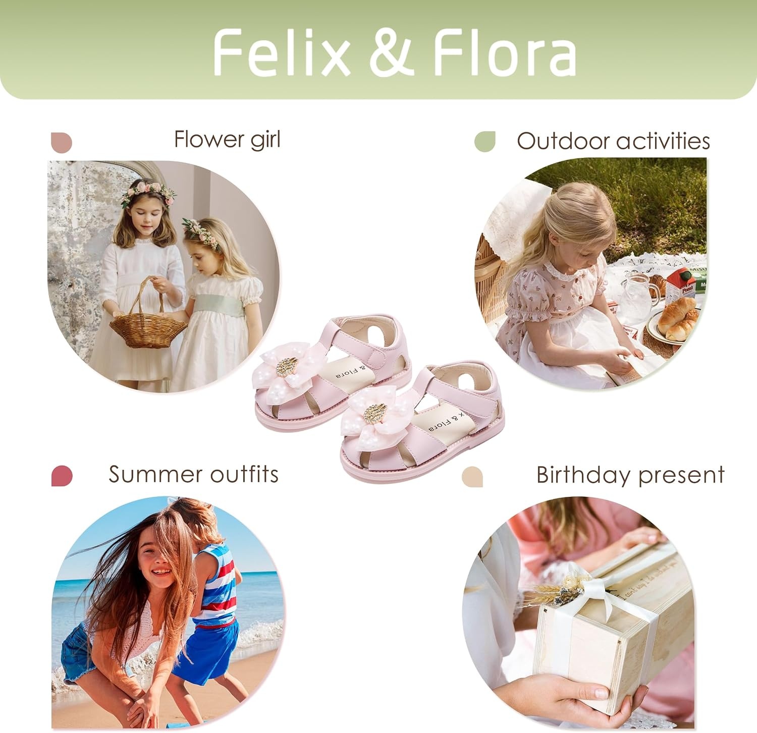 image:imageFelix amp Flora Toddler Girls Sandals Soft Rubber Princess Flat Shoes Flower Girl ShoesBc332pink