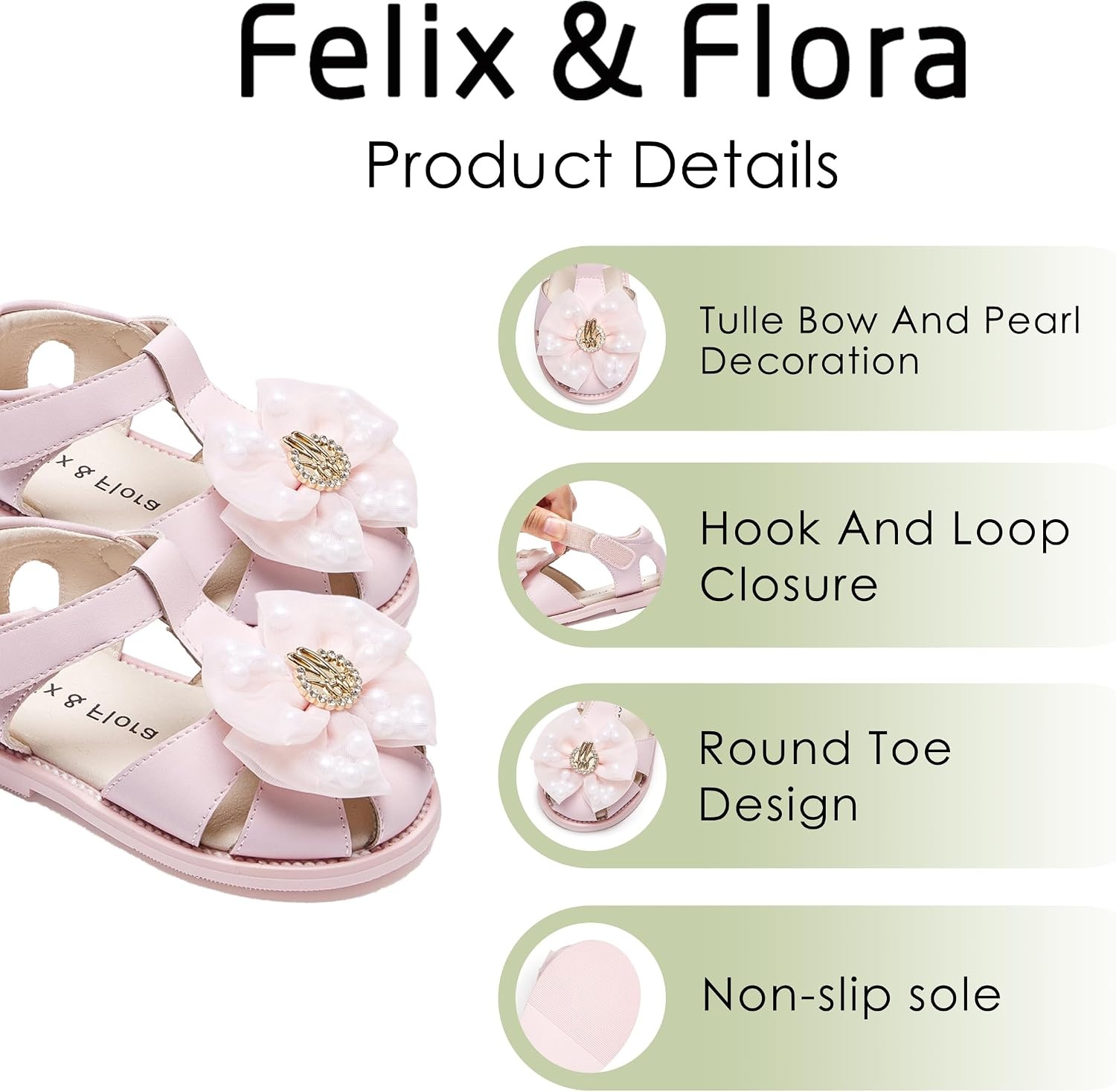 image:imageFelix amp Flora Toddler Girls Sandals Soft Rubber Princess Flat Shoes Flower Girl ShoesBc332pink