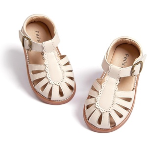 Felix & Flora Toddler Girls Sandals Soft Rubber Princess Flat Shoes Flower Girl Shoes(Bc262-beige)