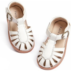 Felix & Flora Toddler Girls Sandals Soft Rubber Princess Flat Shoes Flower Girl Shoes(Bc262-ivory White)