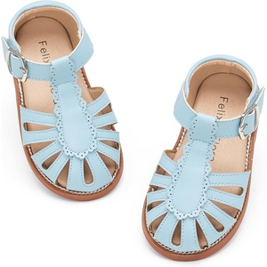 Felix & Flora Toddler Girls Sandals Soft Rubber Princess Flat Shoes Flower Girl Shoes(Bc262-light Blue)