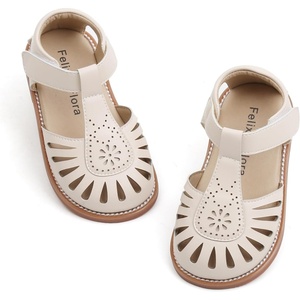 Felix & Flora Toddler Girls Sandals Soft Rubber Princess Flat Shoes Flower Girl Shoes(Bc289-beige)