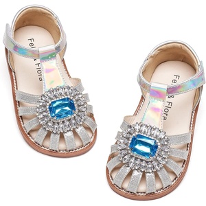 Felix & Flora Toddler Girls Sandals Soft Rubber Princess Flat Shoes Flower Girl Shoes(Bc321-silver)