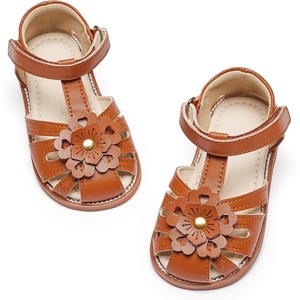 Felix & Flora Toddler Girls Sandals Soft Rubber Princess Flat Shoes Flower Girl Shoes(Bc326-brown)