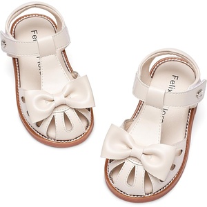 Felix & Flora Toddler Girls Sandals Soft Rubber Princess Flat Shoes Flower Girl Shoes(Bc327-beige)