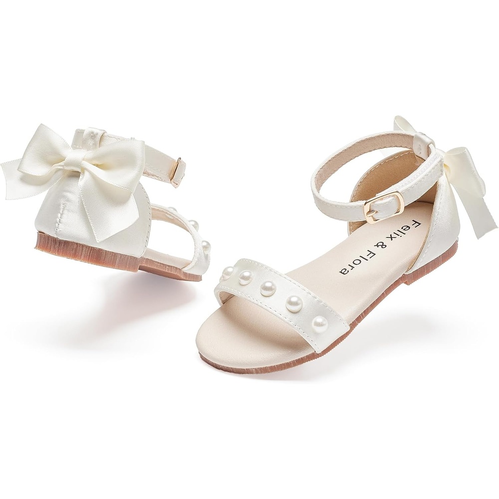 image:imageFelix amp Flora Toddler Girl Sandals Open Toe Flower Girl Soft Princess Flat ShoesBc324ivory White