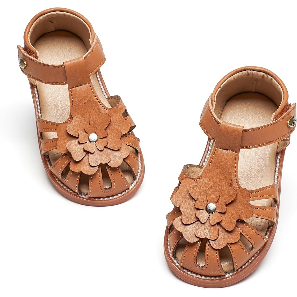 image:imageFelix amp Flora Toddler Girls Sandals Flower Girl Shoes Soft Rubber Princess Flat ShoesBc314brown