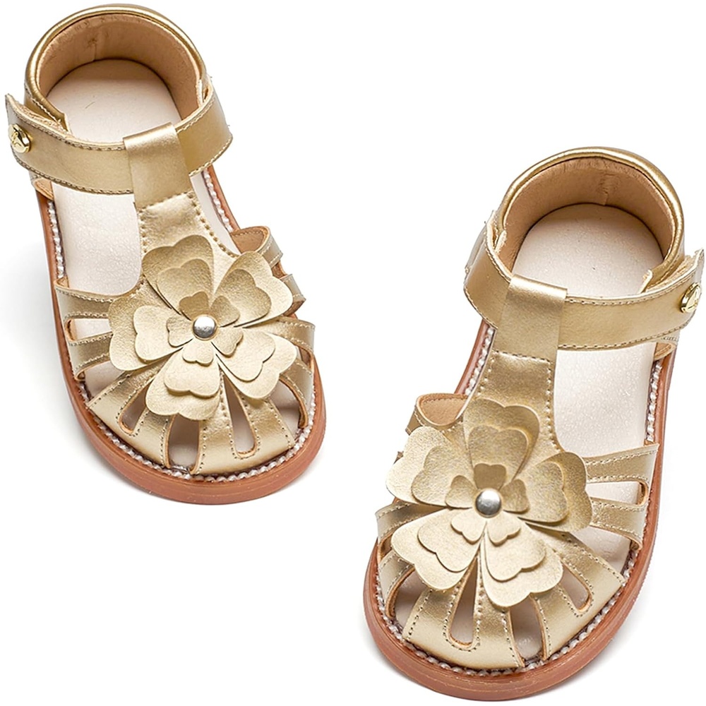 image:imageFelix amp Flora Toddler Girls Sandals Flower Girl Shoes Soft Rubber Princess Flat ShoesBc314gold