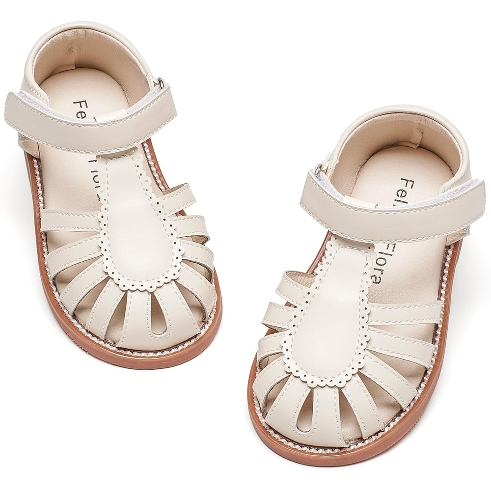 image:imageFelix amp Flora Toddler Girls Sandals Flower Girl Shoes Soft Rubber Princess Flat ShoesBc322beige