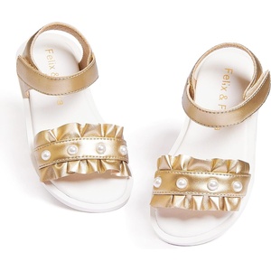 Felix & Flora Toddler Girl Sandals Open Toe Flower Girl Soft Princess Flat Shoes(Bc302-gold)