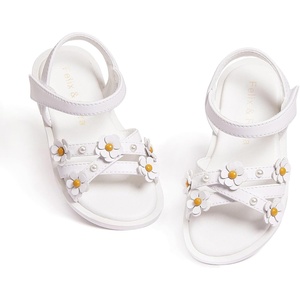 Felix & Flora Toddler Girl Sandals Open Toe Flower Girl Soft Princess Flat Shoes(Bc304-white)