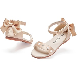 Felix & Flora Toddler Girl Sandals Open Toe Flower Girl Soft Princess Flat Shoes(Bc324-dark Nude)