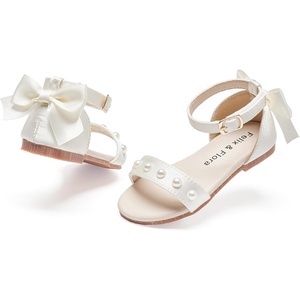 Felix & Flora Toddler Girl Sandals Open Toe Flower Girl Soft Princess Flat Shoes(Bc324-ivory White)