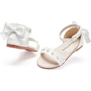 Felix & Flora Toddler Girl Sandals Open Toe Flower Girl Soft Princess Flat Shoes(Bc324-pl White)