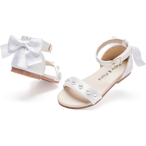 Felix & Flora Toddler Girl Sandals Open Toe Flower Girl Soft Princess Flat Shoes(Bc324-white)