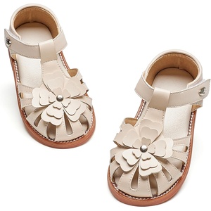 Felix & Flora Toddler Girls Sandals Flower Girl Shoes Soft Rubber Princess Flat Shoes(Bc314-beige)