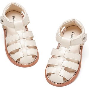 Felix & Flora Toddler Girls Sandals Flower Girl Shoes Soft Rubber Princess Flat Shoes(Bc319-beige)