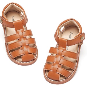 Felix & Flora Toddler Girls Sandals Flower Girl Shoes Soft Rubber Princess Flat Shoes(Bc319-brown)