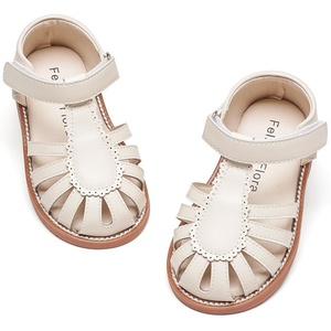 Felix & Flora Toddler Girls Sandals Flower Girl Shoes Soft Rubber Princess Flat Shoes(Bc322-beige)