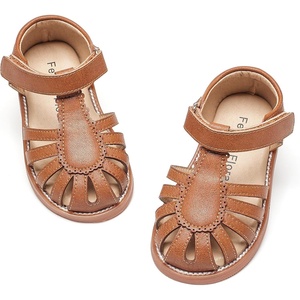 Felix & Flora Toddler Girls Sandals Flower Girl Shoes Soft Rubber Princess Flat Shoes(Bc322-brown)