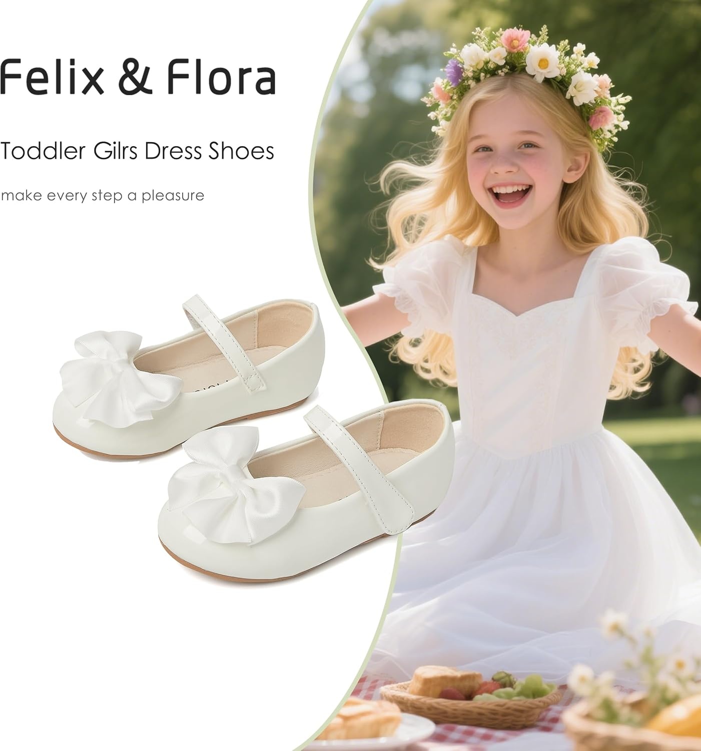 image:imageFelix amp Flora Toddler Flower Girl Dress Shoes Girl Ballet Flats Party School Shoes WeddingB904pl White