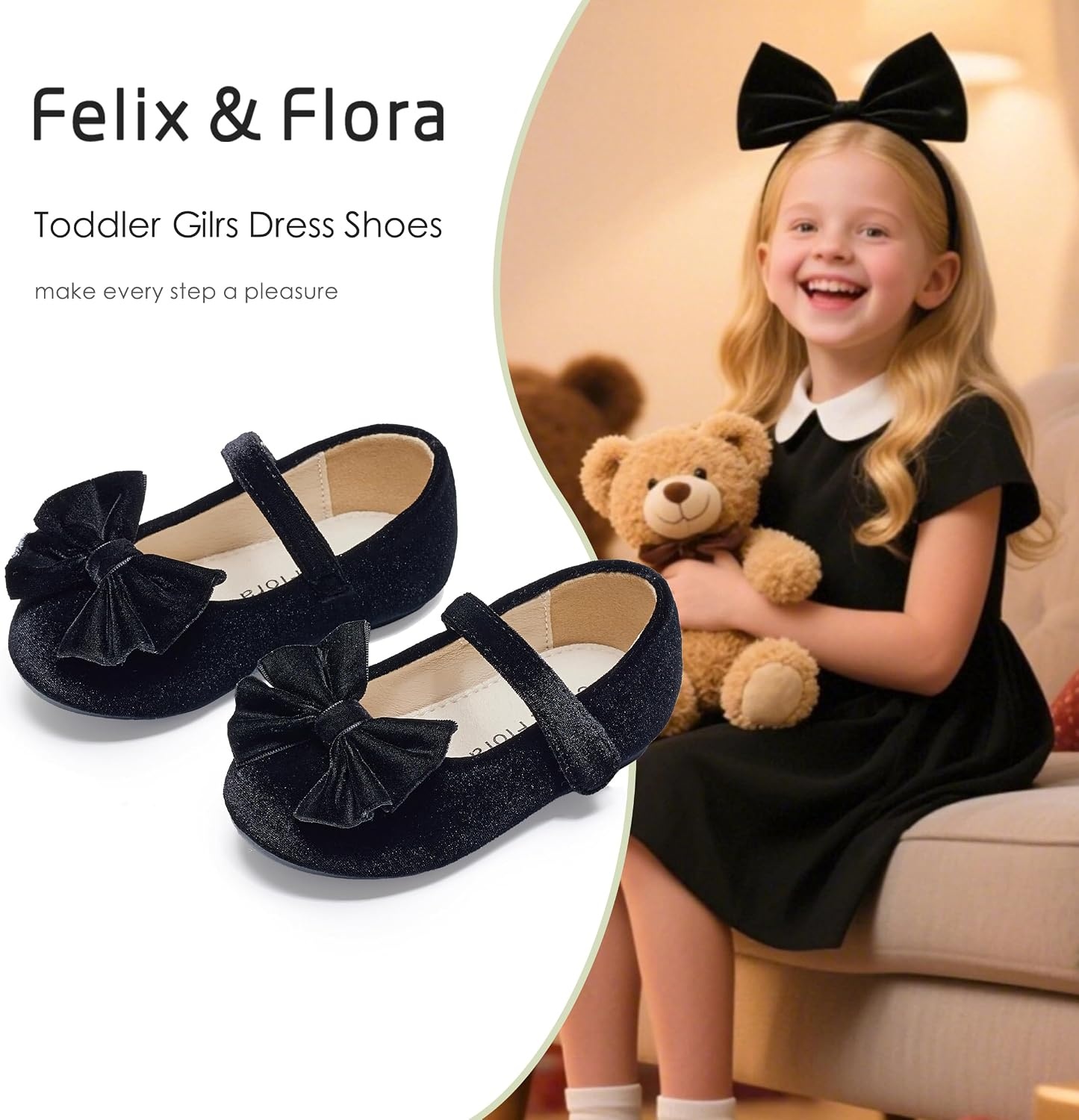 image:imageFelix amp Flora Toddler Flower Girl Dress Shoes Girl Ballet Flats Party School Shoes WeddingB904velvet Black