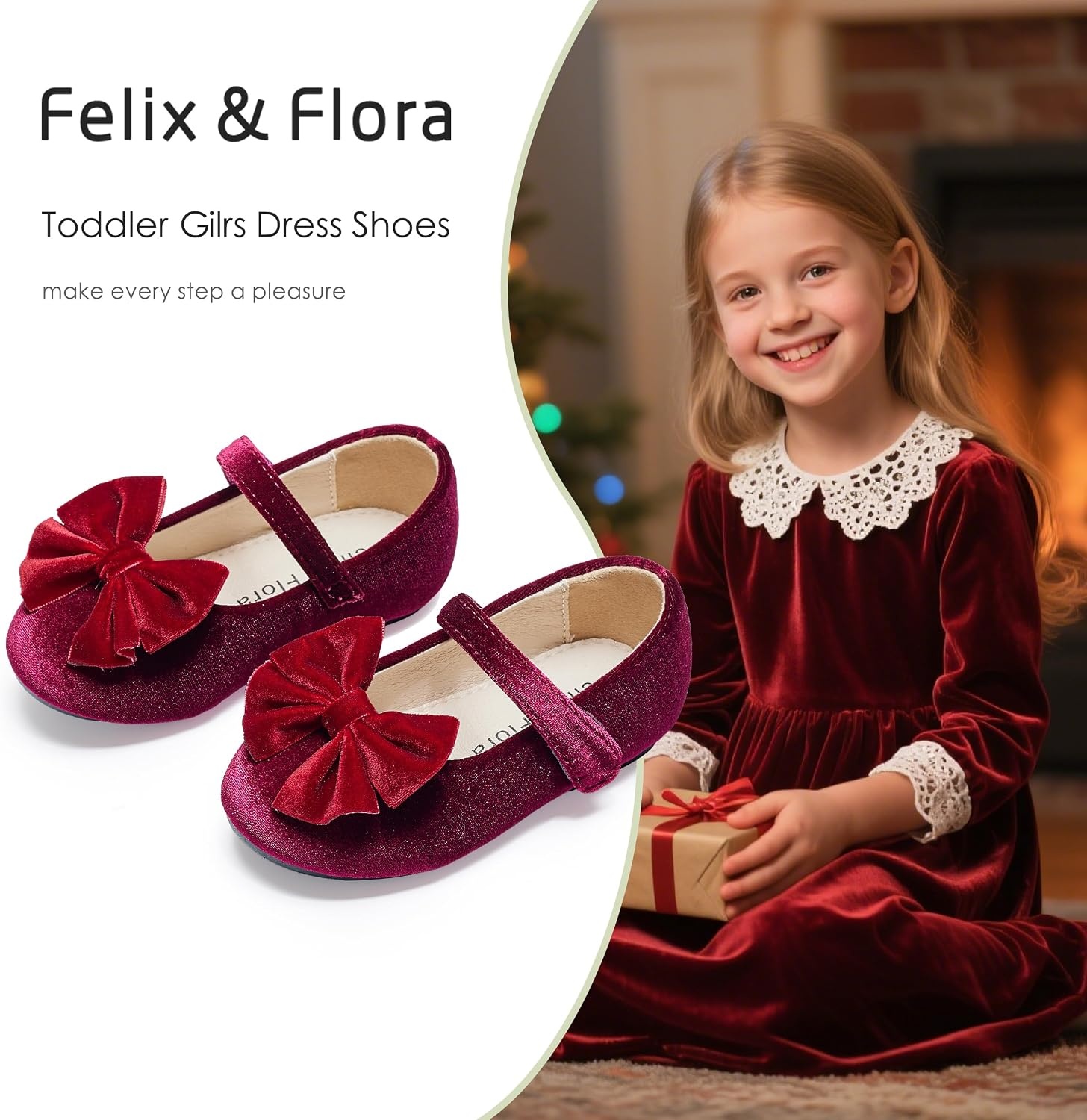 image:imageFelix amp Flora Toddler Flower Girl Dress Shoes Girl Ballet Flats Party School Shoes WeddingB904velvet Burgundy