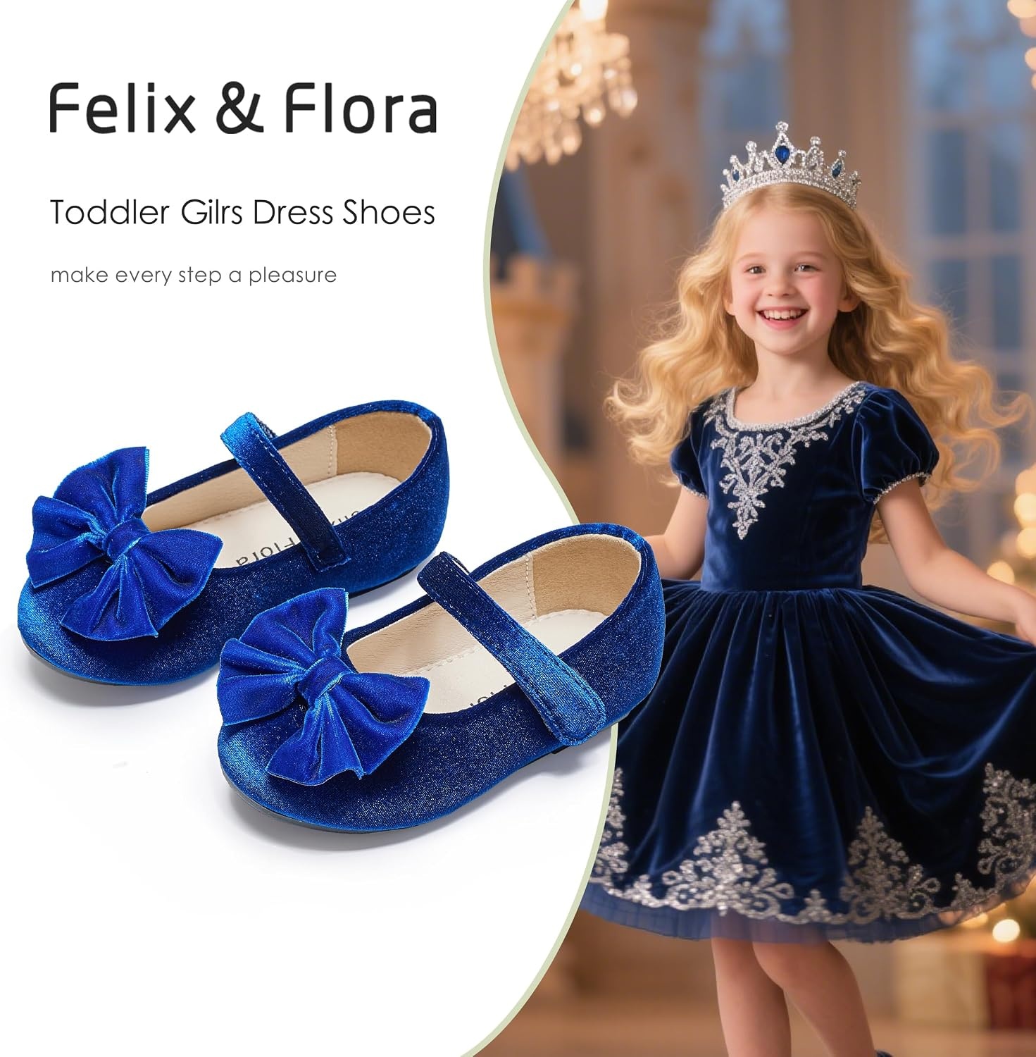 image:imageFelix amp Flora Toddler Flower Girl Dress Shoes Girl Ballet Flats Party School Shoes WeddingB904velvet Navy Blue