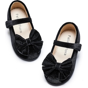 Felix & Flora Toddler Flower Girl Dress Shoes Girl Ballet Flats Party School Shoes Wedding(B904-velvet Black)
