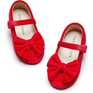 Felix & Flora Toddler Flower Girl Dress Shoes Girl Ballet Flats Party School Shoes Wedding(B904-velvet Red)