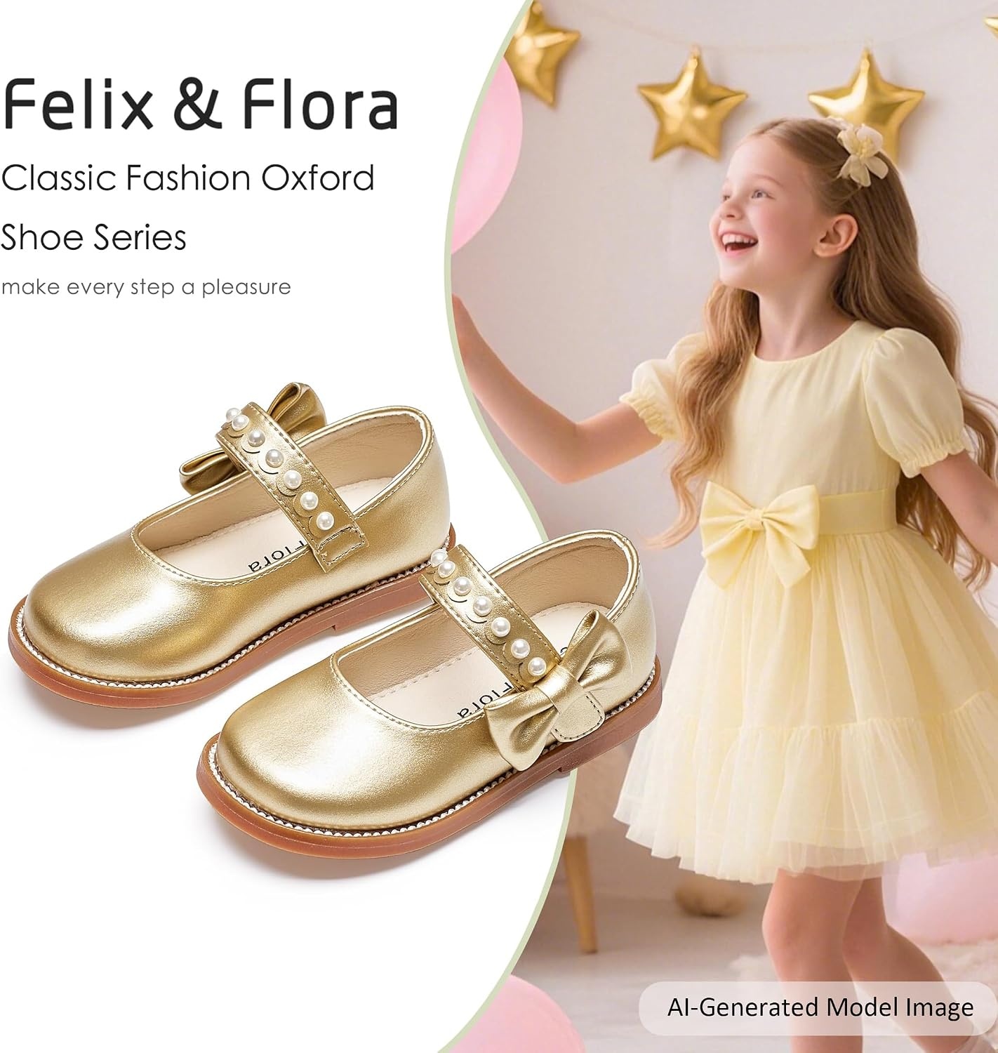 image:imageFelix amp Flora Toddler Girl Mary Jane Dress Shoes School Oxford Flats for Girl Party ShoesB432gold
