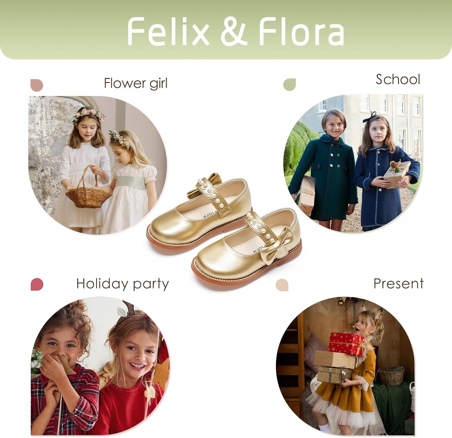 image:imageFelix amp Flora Toddler Girl Mary Jane Dress Shoes School Oxford Flats for Girl Party ShoesB432gold