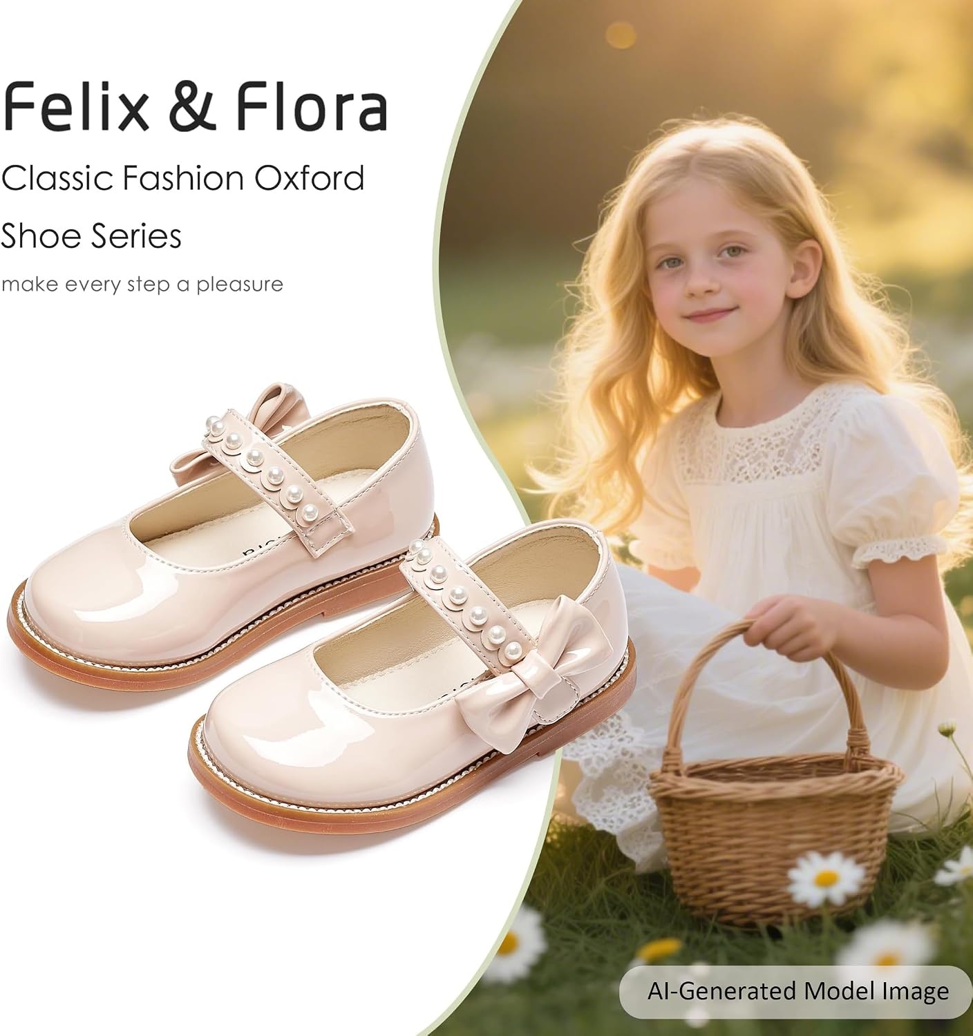 image:imageFelix amp Flora Toddler Girl Mary Jane Dress Shoes School Oxford Flats for Girl Party ShoesB432pl Nude