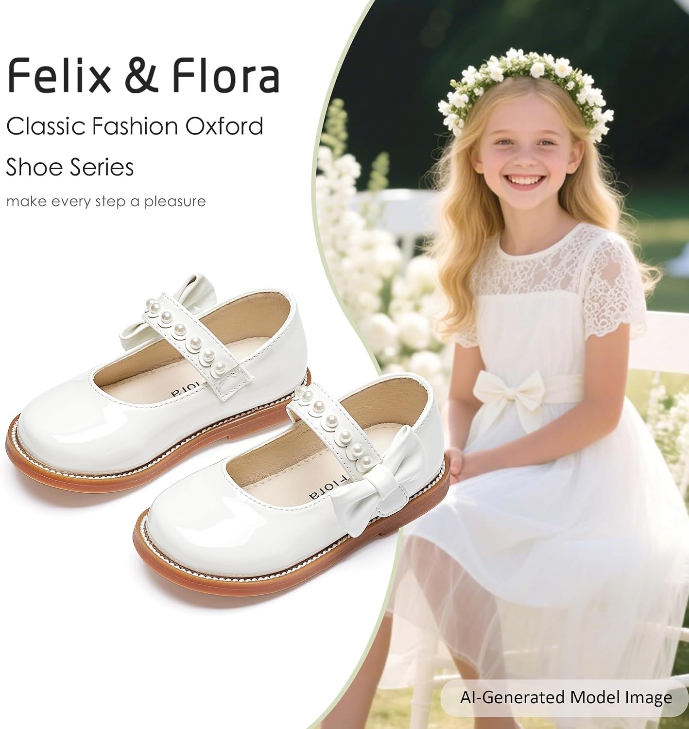 image:imageFelix amp Flora Toddler Girl Mary Jane Dress Shoes School Oxford Flats for Girl Party ShoesB432pl White