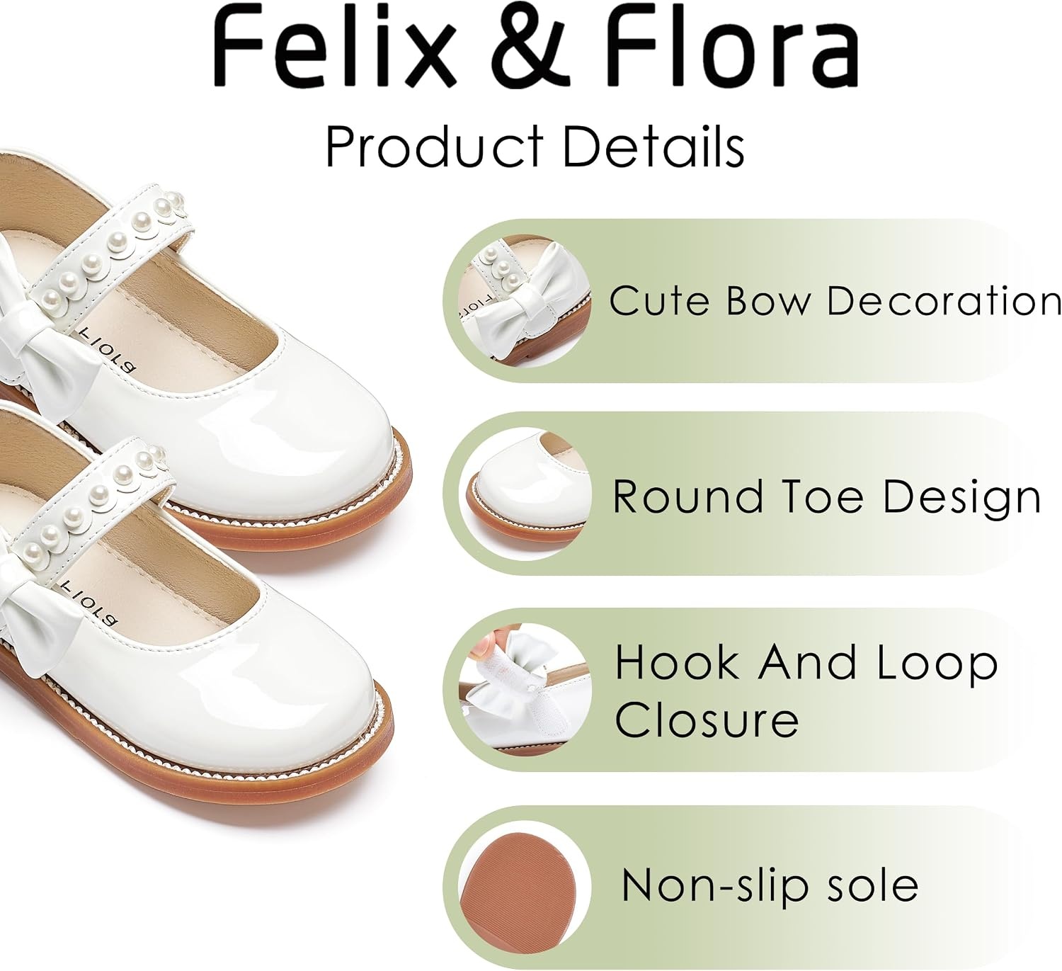 image:imageFelix amp Flora Toddler Girl Mary Jane Dress Shoes School Oxford Flats for Girl Party ShoesB432pl White