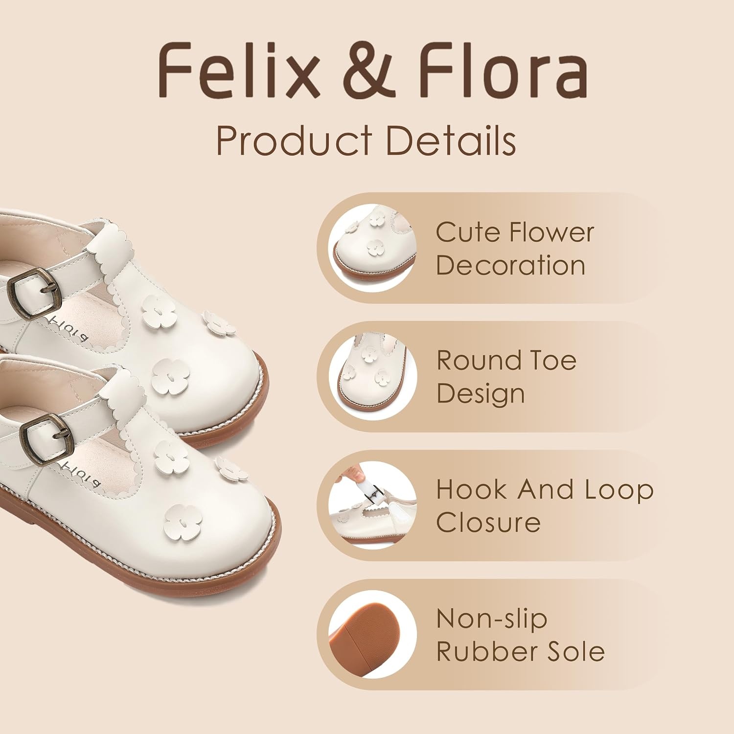 image:imageFelix amp Flora Toddler Girl Mary Jane Dress Shoes School Oxford Flats for Girl Party ShoesB436beige
